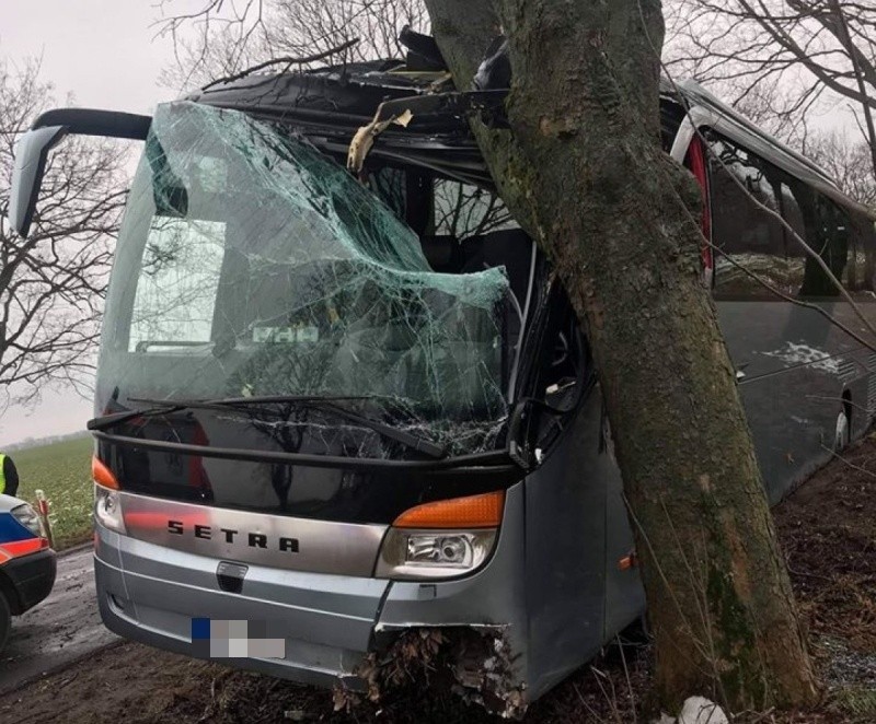 Wypadek między Gnieznem i Kłeckiem. Autokar uderzył w drzewo...