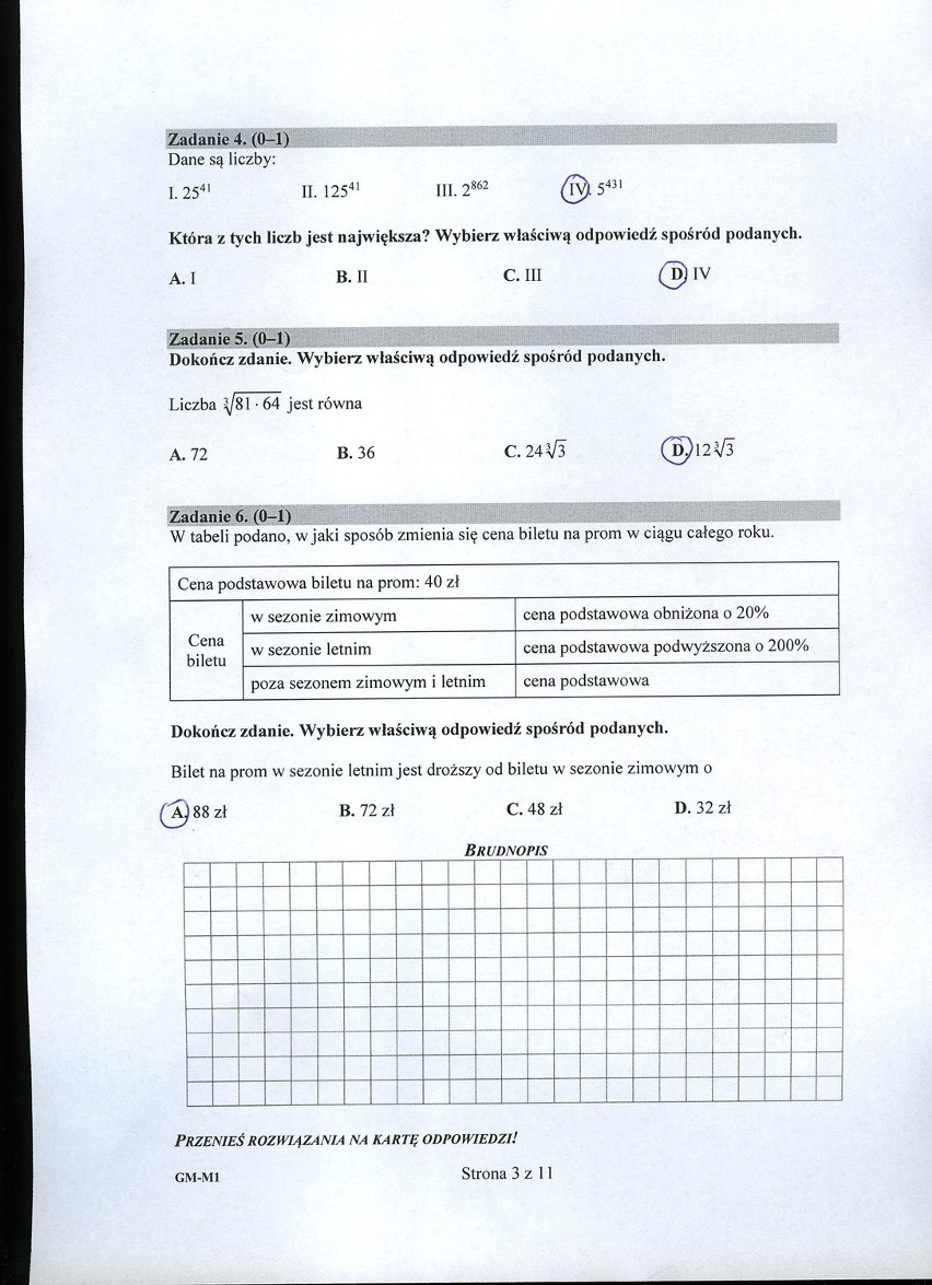 EGZAMIN GIMNAZJALNY 2016 MATEMATYKA [ODPOWIEDZI, ZADANIA]