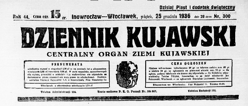  Inowrocław. Czas świąt Bożego Narodzenia w ogłoszeniach na łamach "Dziennika Kujawskiego" z 1936 r.