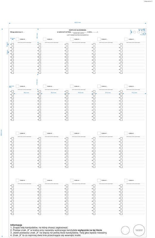 WYBORY SAMORZĄDOWE 2018 - KARTY DO GŁOSOWANIA WZÓR