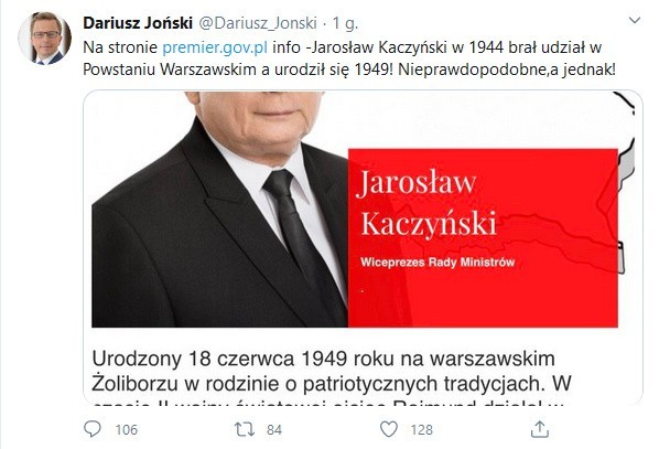 Dariusz Joński znów o Powstaniu Warszawskim i Jarosławie Kaczyńskim... Przypomniał swą kompromitującą wpadkę sprzed lat