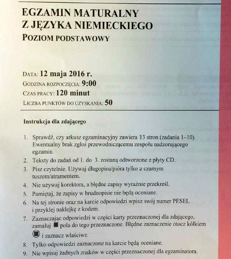 JĘZYK NIEMIECKI NOWA MATURA CO BYŁO NA EGZAMINIE 12.05.2016...