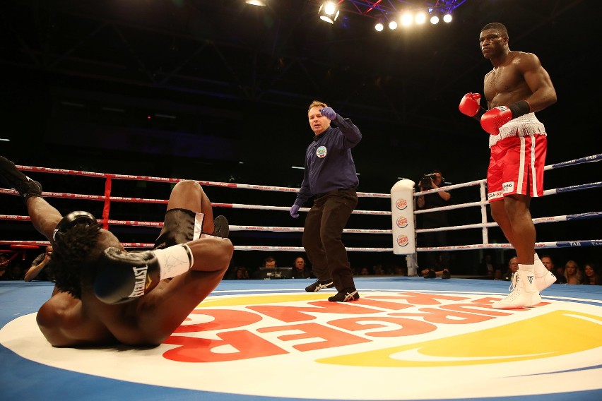 Izu ugonoh (red) fights ibrahim labaran  (black) in bout one...