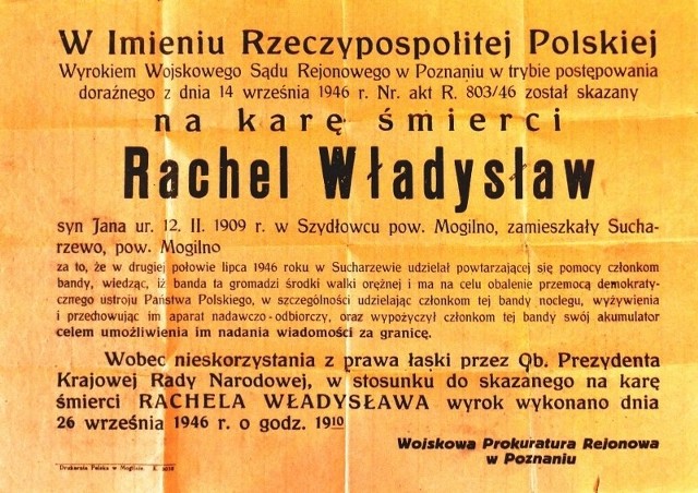 Żeby zastraszyć pomagających partyzantom rozklejono plakaty informujące o wykonaniu wyroku na sołtysie