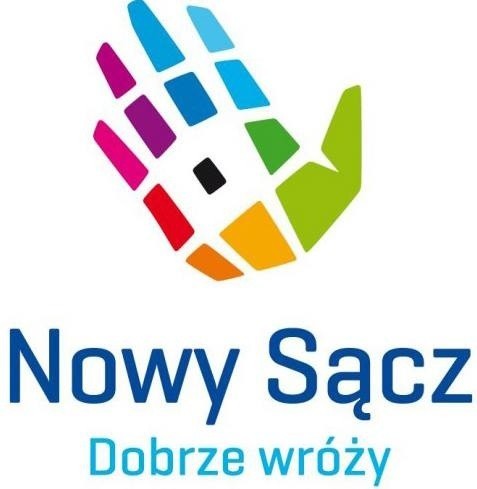 Identyfikacja wizualna Nowego Sącza. Logo oparte na mapie starego miasta, ujęte w formie dłoni z czarnym punktem - ratuszem w centrum. Projekt krakowskiego Papajastudio.