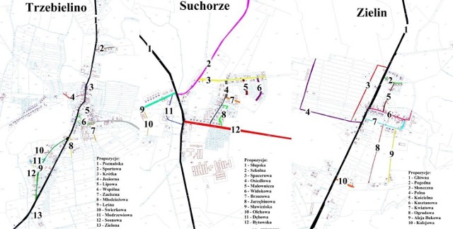 Na mapie numerami zaznaczone są nazwy ulic.