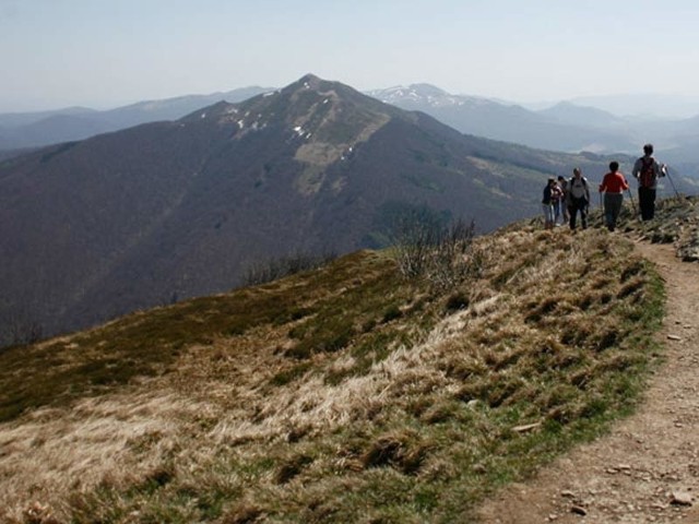 Turyści w BieszczadachSłoneczna pogoda zachęcała do górskich wędrówek.