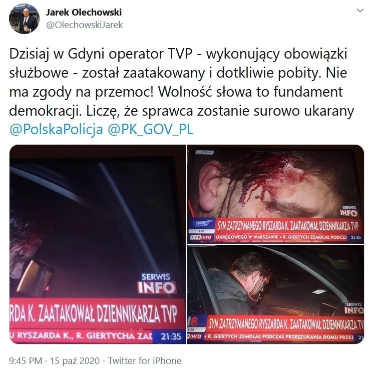 Przed domem Ryszarda K. pobito operatora TVP Gdańsk. Szefowa telewizji zapowiada zawiadomienie prokuratury