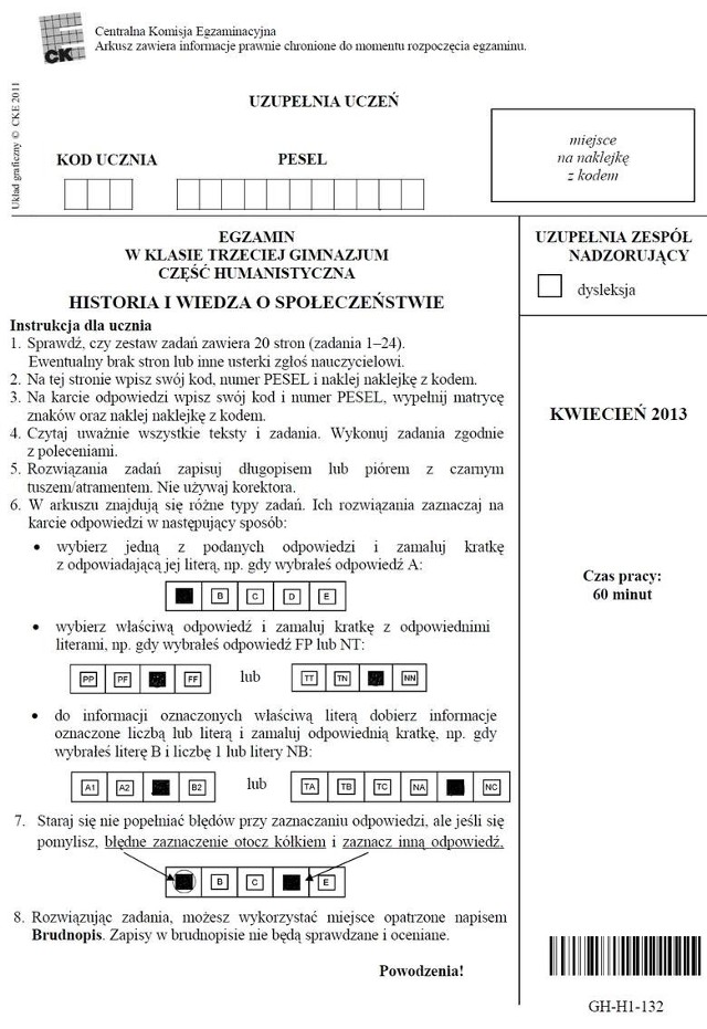 Testy gimnazjalne 2104: Historia, WOS, język polski (ZADANIA, PYTANIA, ARKUSZE CKE, ODPOWIEDZI)