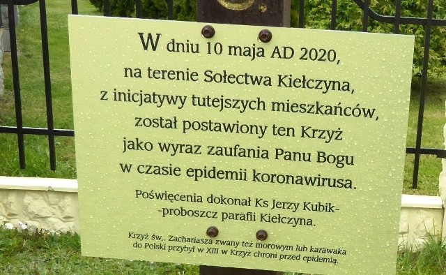 Na terenie sołectwa Kiełczyna w gminie Bogoria w powiecie staszowskim został postawiony Krzyż świętego Zachariasza, zwany morowy, albo karawaką.