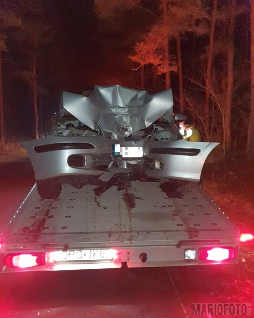 Wypadek między Staniszczami Małymi a Myśliną. Nietrzeźwy kierowca jechał za szybko. Uderzył w drzewo