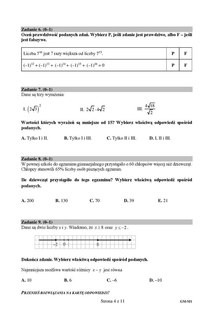 PRÓBNY EGZAMIN GIMNAZJALNY 2017: MATEMATYKA [ODPOWIEDZI,...