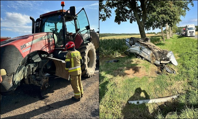 Wypadek w Sadach Dolnych wydarzył się w środę (23 sierpnia) przed godziną 17. Do wypadku osobówki z ciągnikiem rolniczym doszło na drodze krajowej nr 5.