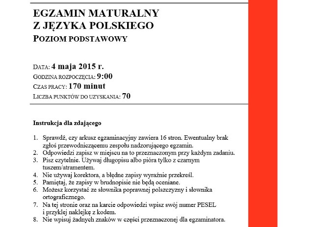 Matura 2015 język polski podstawowy arkusz CKE - odpowiedzi