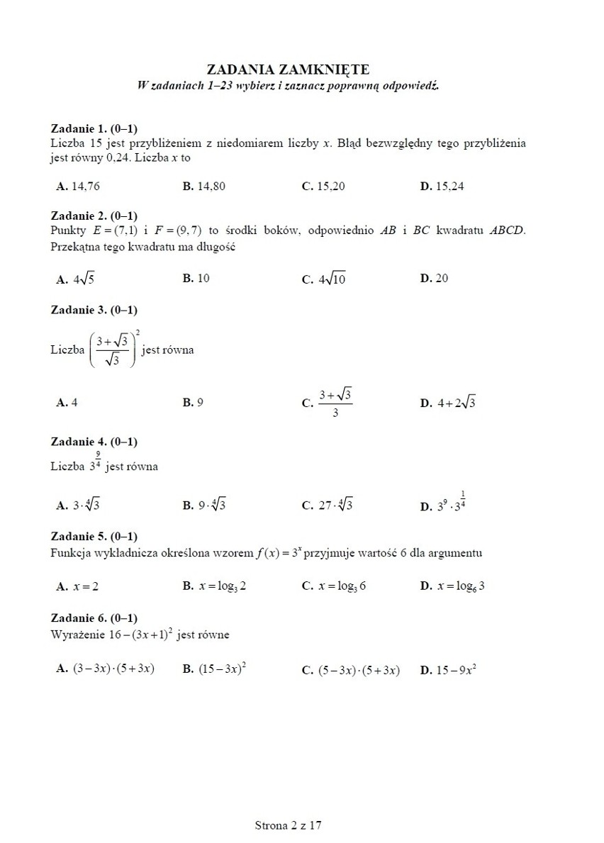 Matura 2015 - przykładowy arkusz CKE (matematyka - poziom...