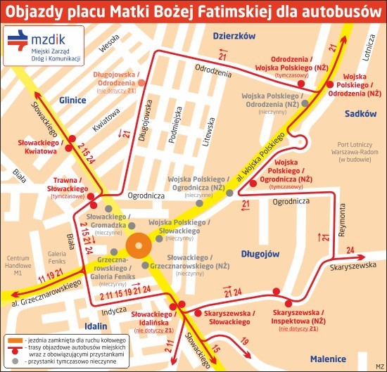 Objazdy placu Matki Bożej Fatimskiej dla autobusów w dniach...