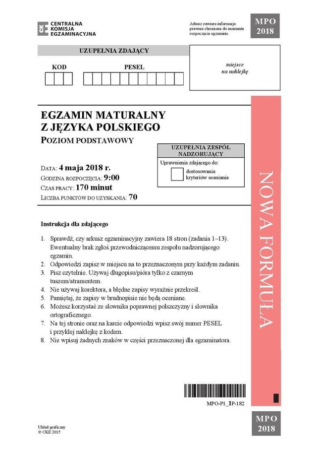 Matura 2018: język polski - co było na maturze? (odpowiedzi, arkusze CKE, pytania)