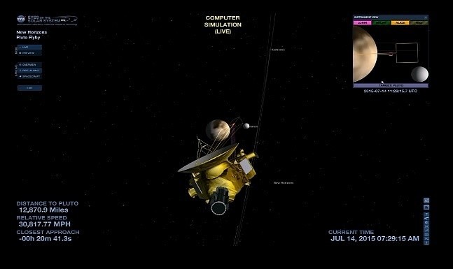 kadr z relacji na żywo z misji New Horizons
