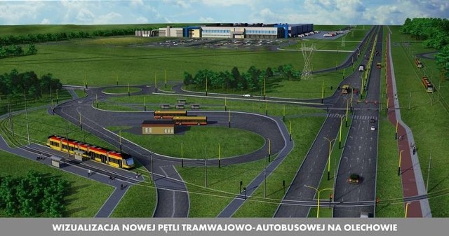Wizualizacja nowej pętli tramwajowo-autobusowej na Olechowie.