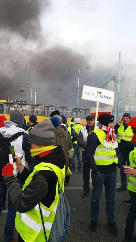 Rolnicy protestowali w Warszawie, była grupa ze Świętokrzyskiego. Płonęły opony i słoma, rozsypane jabłka 