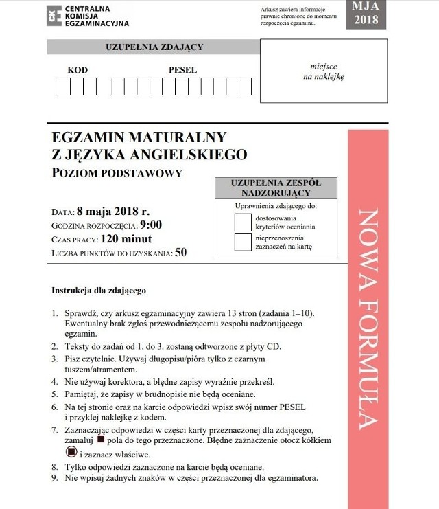 Matura 2018: Angielski (ODPOWIEDZI, ROZWIĄZANIA, ARKUSZE CKE, TESTY) 7.05.2018