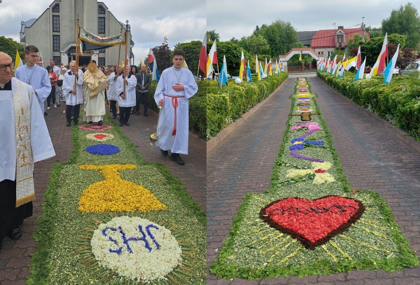 Piękny dywan ze świeżych kwiatów w parafii w Kielcach -...