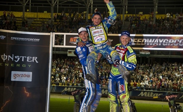 Podium turnieju w Gorzowie w 2014. Od lewej: Matej Zagar, Bartosz Zmarzlik i Krzysztof Kasprzak.