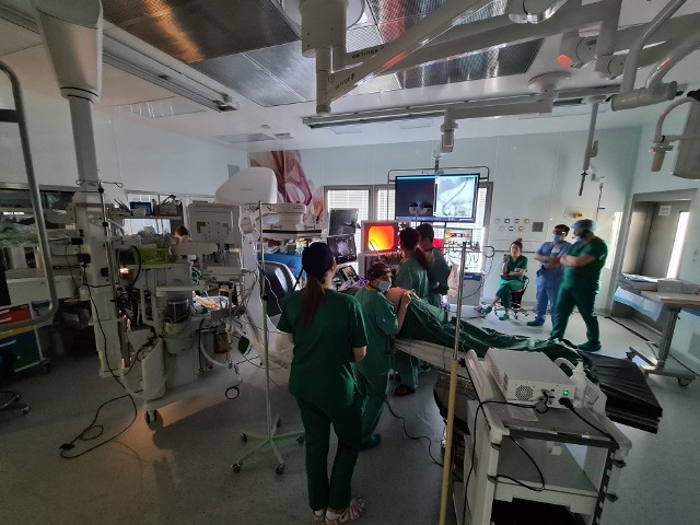 Jeden z zabiegów przeprowadzonych w piątek w szpitalu na Bielanach w ramach VIII Ogólnopolskiego Sympozjum i Warsztatów EUS & Endo Live 2023