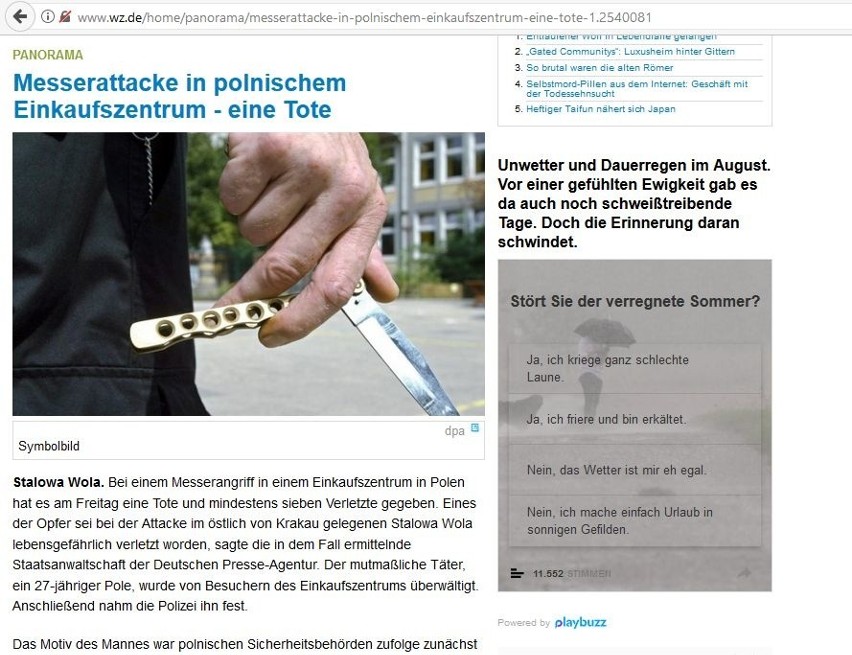 Media z całego świata o ataku nożownika w Stalowej Woli