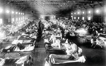 Chorzy na hiszpankę w szpitalu polowym na froncie zachodnim, 1918 r.