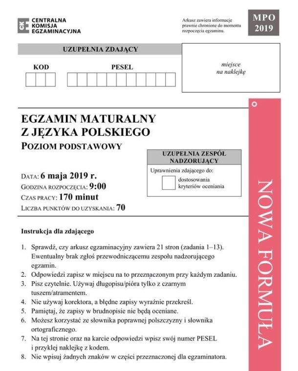 Matura 2019 Język Polski. W poniedziałek 6 maja maturzyści...