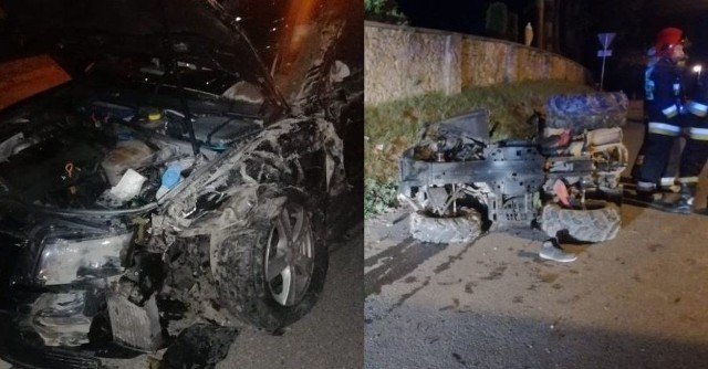 Wczoraj wieczorem w Nowym Żmigrodzie kierowca quada stracił panowanie nad pojazdem i zderzył się z jadącym z naprzeciwka volkswagenem. Obaj kierujący trafili do jasielskiego szpitala.Do tego wypadku doszło wczoraj po godz. 21. Z dotychczasowych ustaleń wynika, że kierujący quadem, 32-letni mieszkaniec powiatu gorlickiego, jechał drogą powiatową z Siedlisk Żmigrodzich w kierunku Nowego Żmigrodu. Najprawdopodobniej z powodu nadmiernej prędkości, na łuku drogi, stracił panowanie nad czterokołowcem i zderzył się z jadącym z przeciwnego kierunku volkswagenem. Mężczyzna, który kierował quadem był agresywny. Policjanci pobrali od niego krew do badań na zawartość alkoholu lub innych niedozwolonych substancji. Kierujący volkswagenem, 21-letni mieszkaniec gminy Nowy Żmigród, był trzeźwy. Obaj zostali przetransportowani do jasielskiego szpitala. ZOBACZ TEŻ: Tragiczny wypadek w Tarnobrzegu. Zginęło roczne dziecko, kobieta ciężko ranna