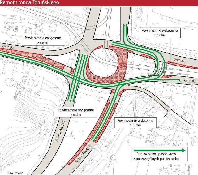 Remont ronda Toruńskiego w Bydgoszczy