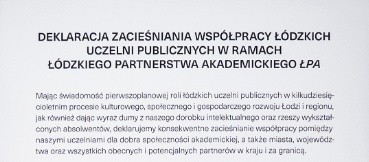 Łódzkie publiczne uczelnie wyższe podpisały deklarację o zacieśnieniu współpracy