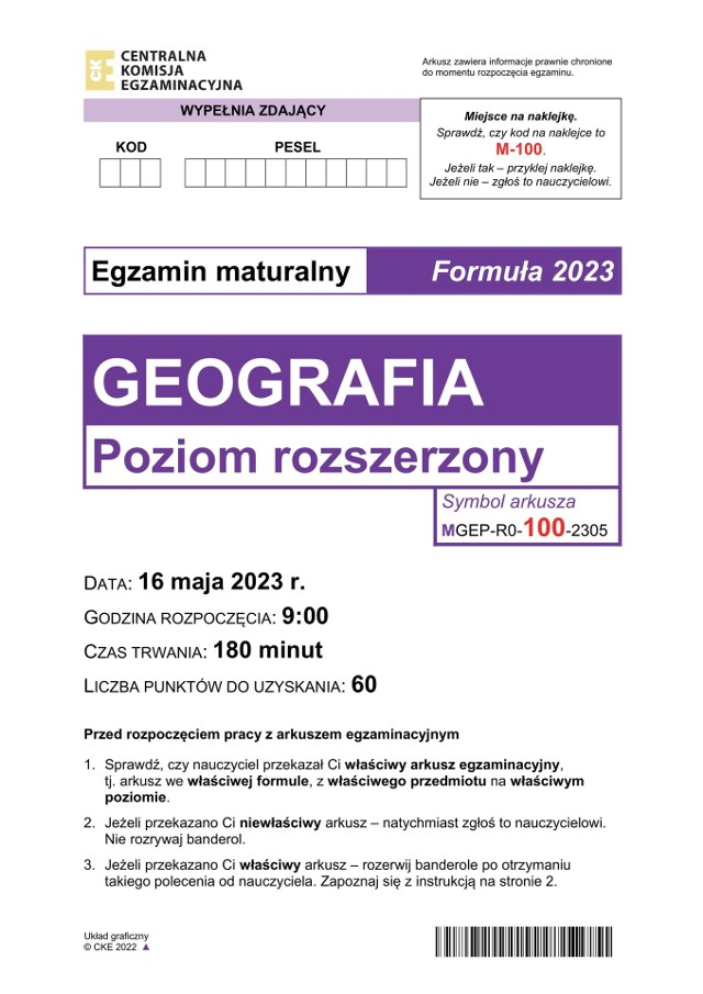 Matura rozszerzona z geografii. Arkusz CKE