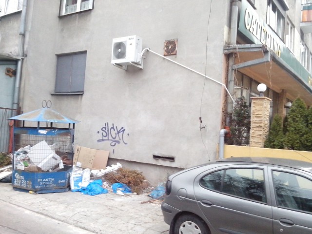 W sąsiedztwie bloku przy ulicy Niedziałkowskiego 7/9 od kilkunastu dni wokół kontenera walają się śmieci