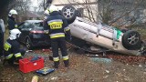 Wypadek w Konstantynowie Łódzkim. Samochód zatrzymał się na dachu... za ogrodzeniem posesji! 