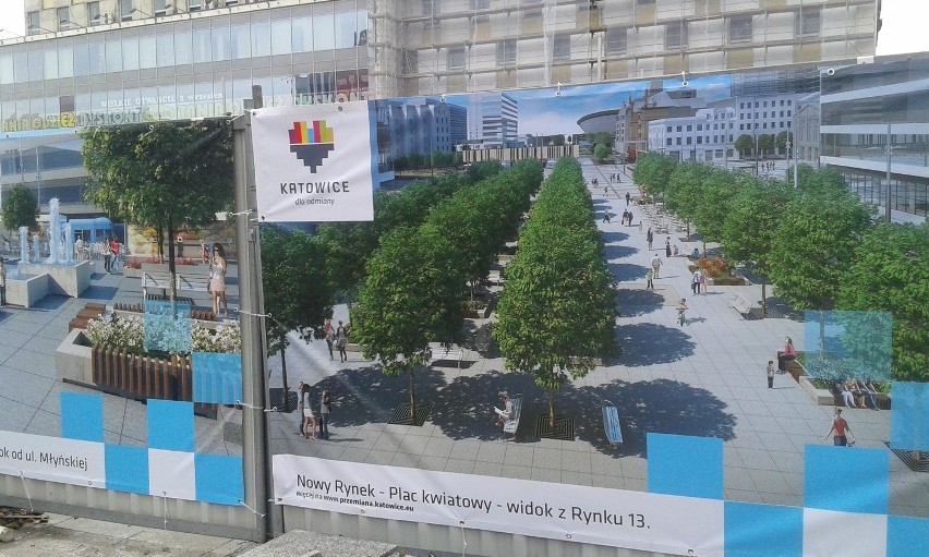 Wizualizacje na placach budowy w centrum Katowic