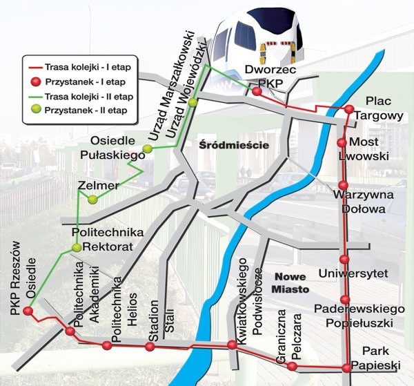 Nowa trasa kolejki nadziemnej wiedzie przez centrum Rzeszowa. Zobacz mapę