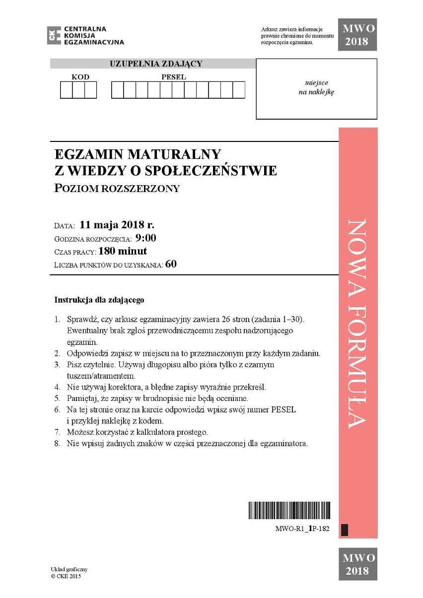 Matura 2018 WOS: ODPOWIEDZI PYTANIA + SPRAWDZONE ARKUSZE CKE...