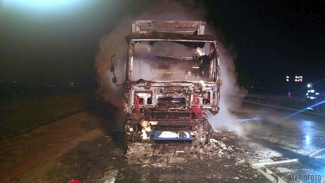 Cztery zastępy strażaków gasiły pożar ciężarówki na autostradzie A4 pod Krapkowicami. Straty po pożarze na 244. kilometrze trasy zostały oszacowane na 180 tysięcy złotych. Doszczętnie spłonął ciągnik siodłowy, nadpaleniu uległa naczepa. Ciężarówka przewoziła maszyny budowlane. ZOBACZ INFO Z POLSKI