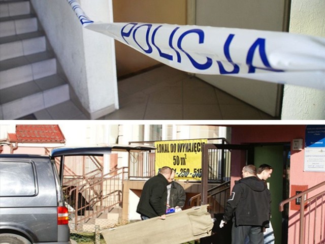 Zabójstwo przy ul. Prostej w Słupsku. Policjanci na miejscu zbrodni.