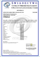 Ogólnopolski Certyfikat dla Zakładu Diagnostyki Laboratoryjnej Szpitala Powiatowego w Radomsku