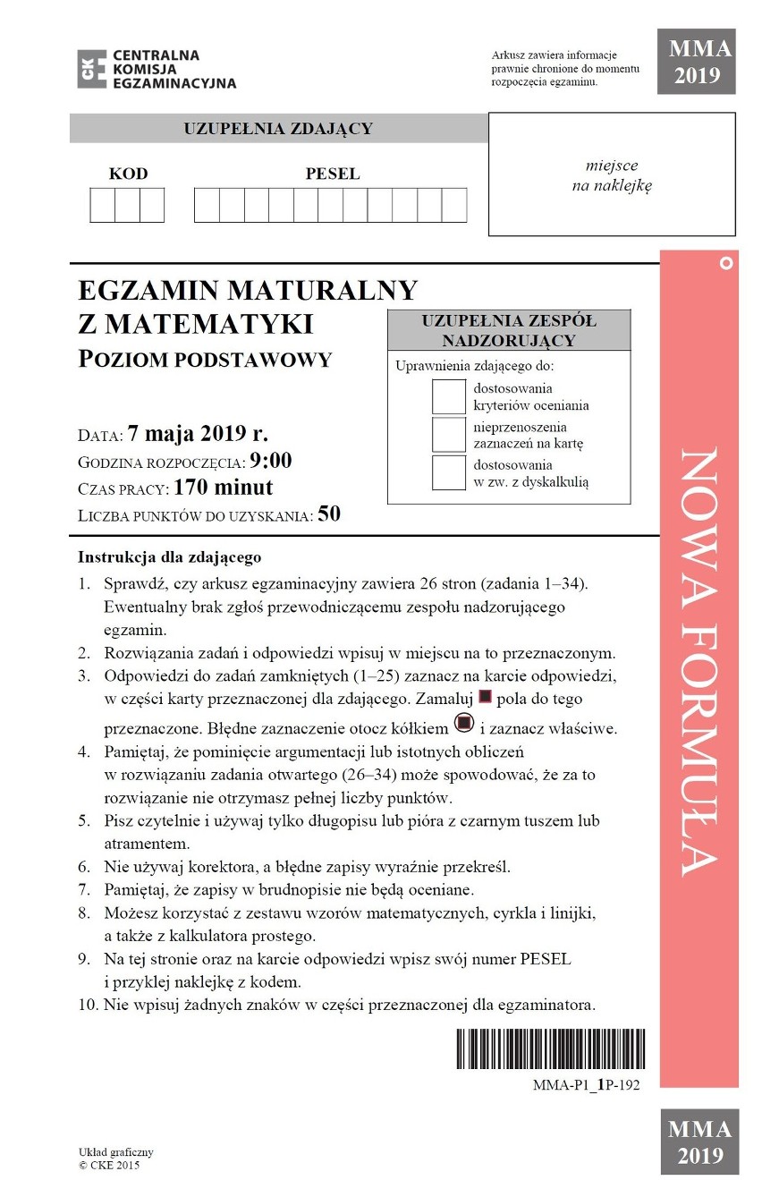 Matematyka - poziom podstawowy matura 2019. Znamy zadania! [ZADANIA - ARKUSZ CKE - ROZWIĄZANIA] - matematyka podstawowa 7.05.2019