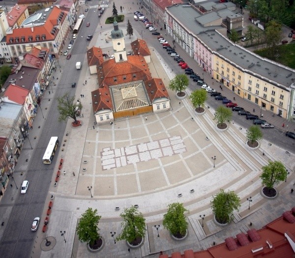 Widok na Rynek Kościuszki z lotu ptaka.