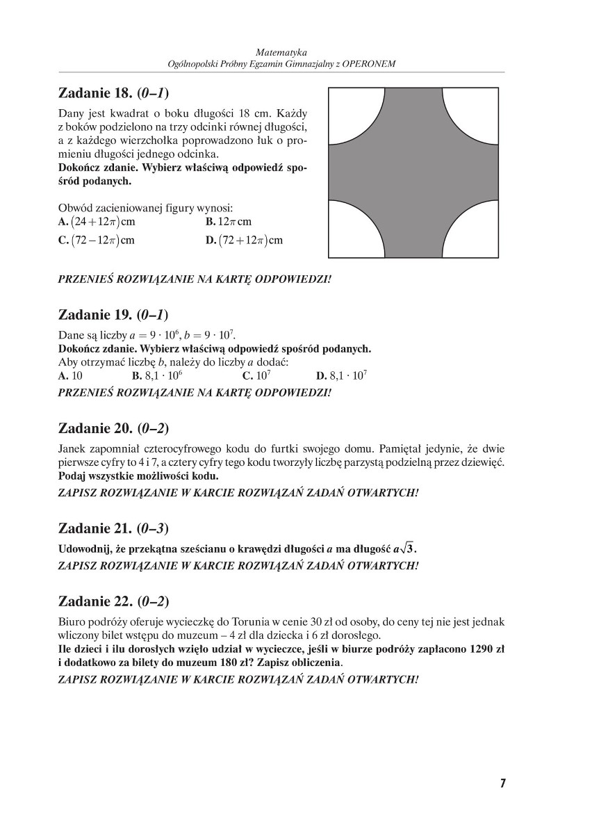 Próbny egzamin gimnazjalny 2018 OPERON: matematyka