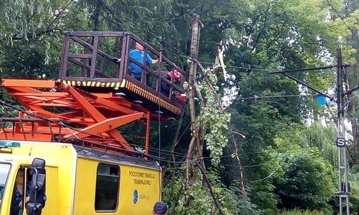 Kraków. Po nawałnicy zerwana sieć trakcyjna. Problemy z komunikacją [ZDJĘCIA]