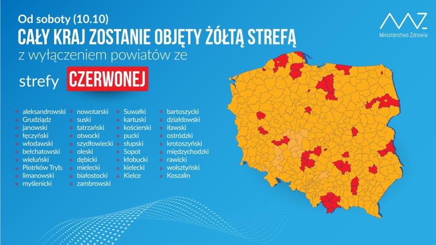 Od soboty, 10 października, cała Polska jest żółtą strefą....