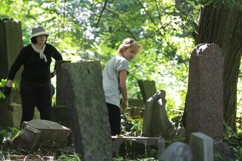 Wolontariusze sprzątali cmentarz żydowski w Łodzi.