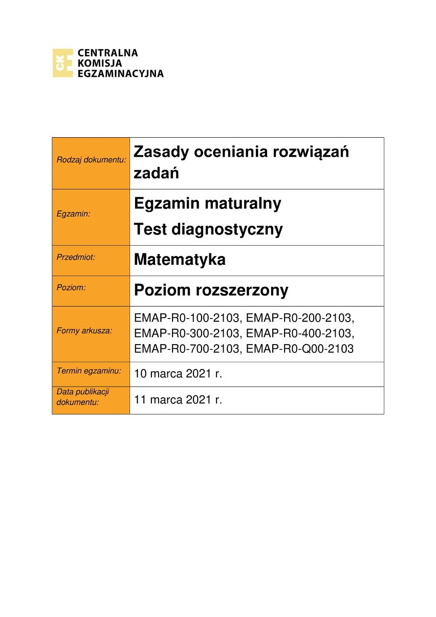 Matematyka poziom rozszerzony - Klucze odpowiedzi CKE....